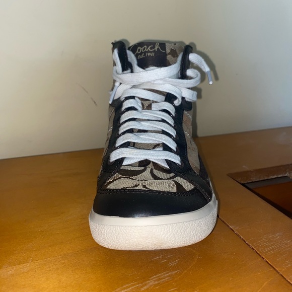 Coach Ellis Brown and Black High-Top Monogram Women Sneakers - Picture 10 of 11